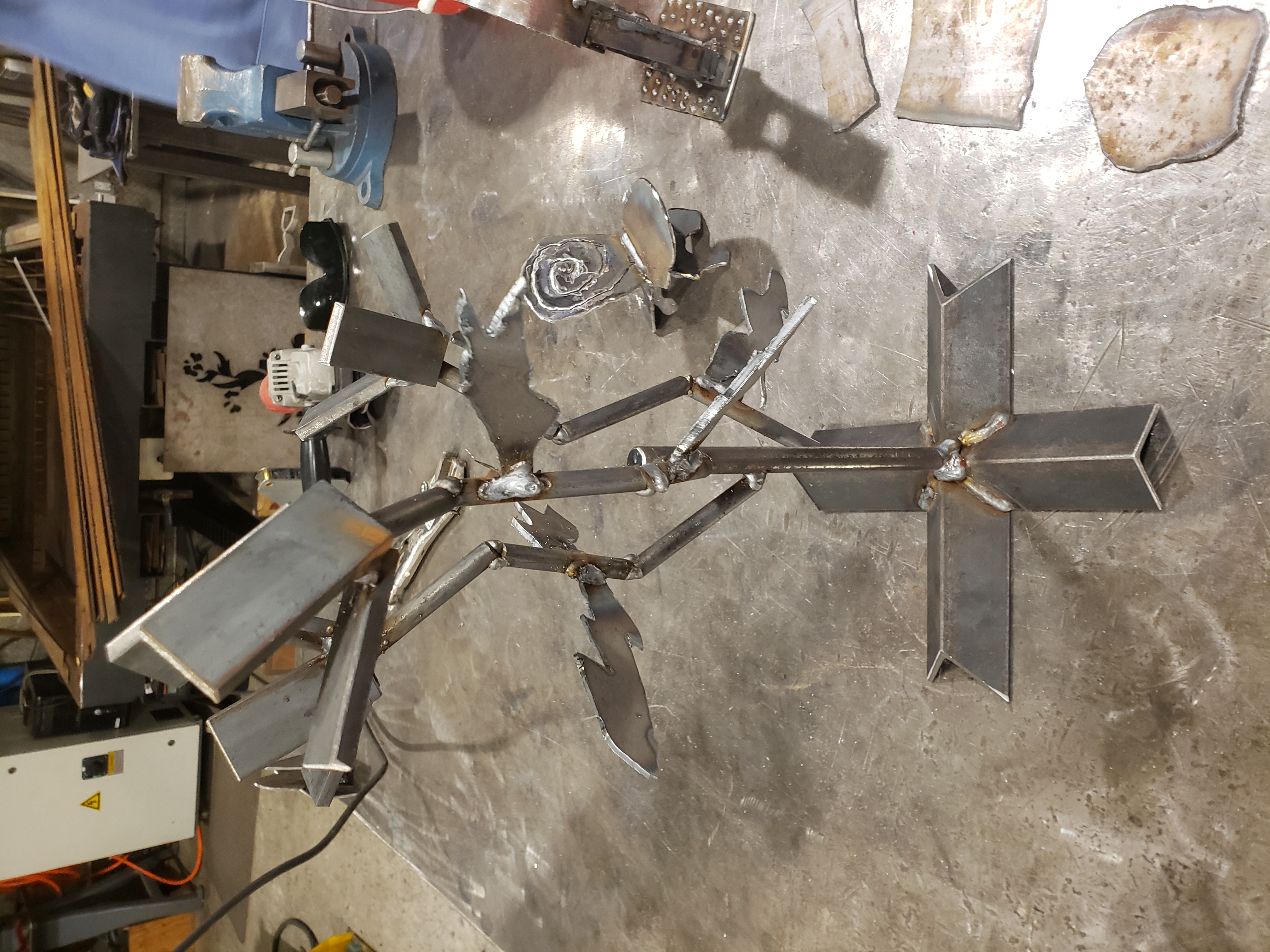 Welded steel sculpture in the shape of a branching form